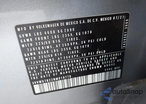 2022 Volkswagen Taos 1.5T Se z USA, uszkodzony, nr VIN 3VVWX7B22NM019779